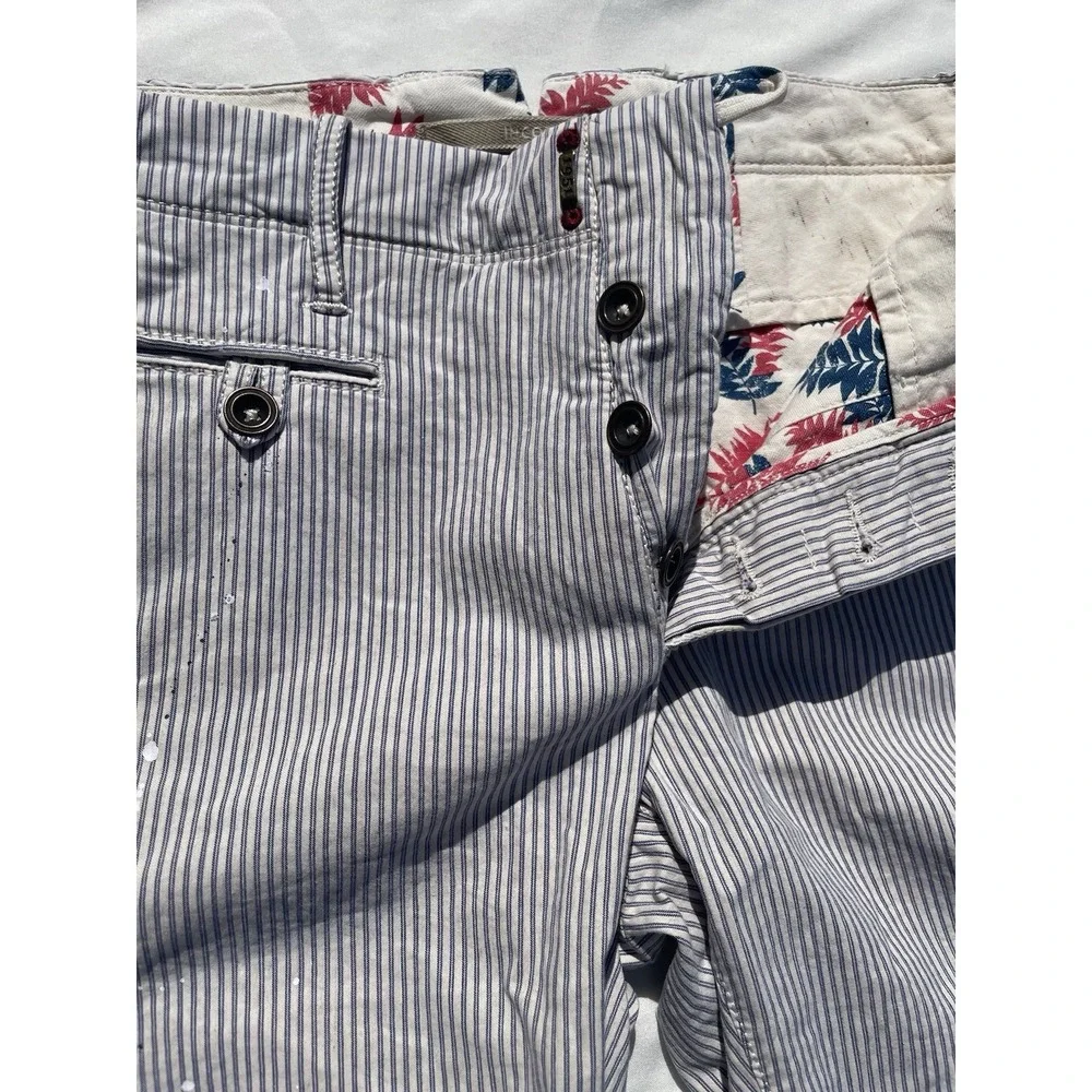 INCOTEX Seersucker Pants Men 28 Cotton Linen Paint Splatter Striped Slim Fit